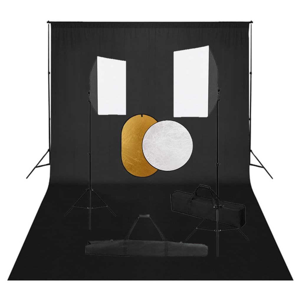 vidaXL Kit estúdio fotográfico com softbox iluminação/fundo/refletor