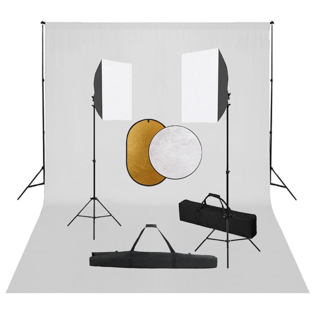 vidaXL Kit estúdio fotográfico com softbox iluminação/fundo/refletor