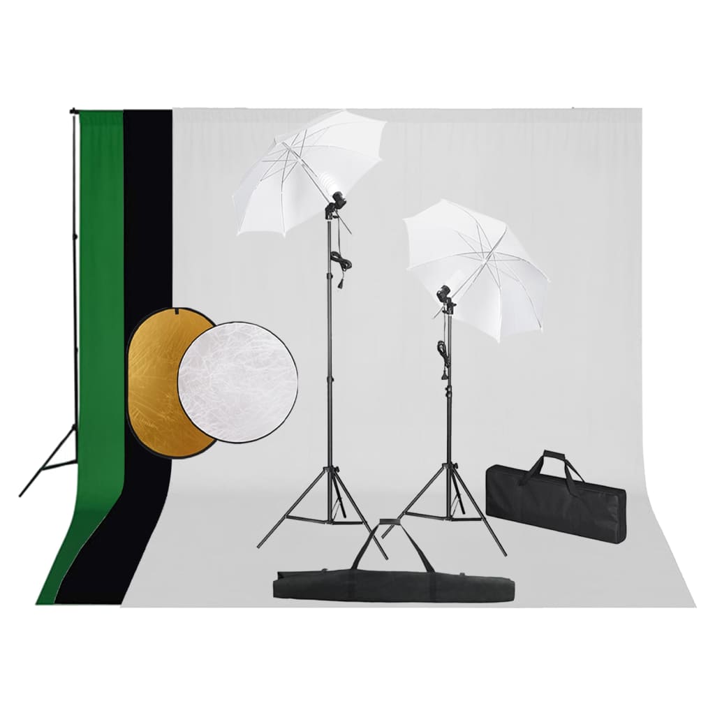 vidaXL Kit de estúdio fotográfico com lâmpadas/fundo/refletor