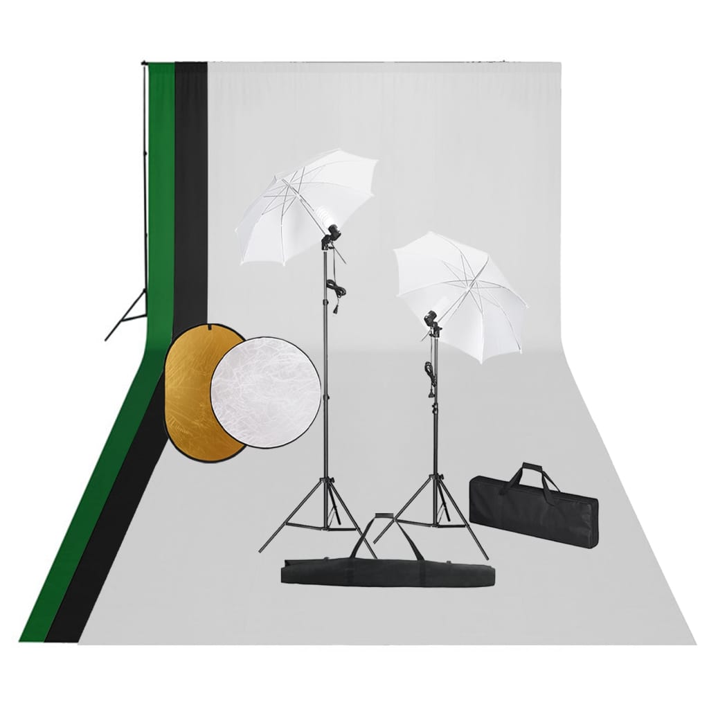 vidaXL Kit de estúdio fotográfico com lâmpadas/fundo/refletor