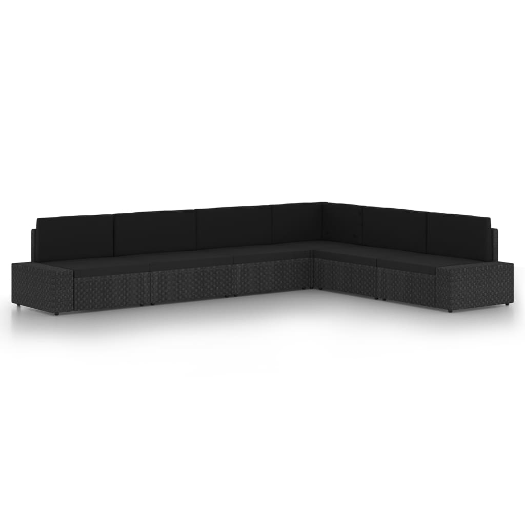 vidaXL 9 pcs conjunto lounge de jardim c/ almofadões vime PE preto