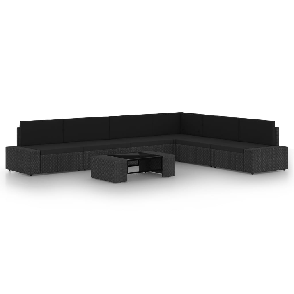 vidaXL 9 pcs conjunto lounge de jardim c/ almofadões vime PE preto