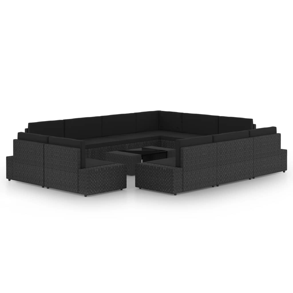 vidaXL 9 pcs conjunto lounge de jardim c/ almofadões vime PE preto