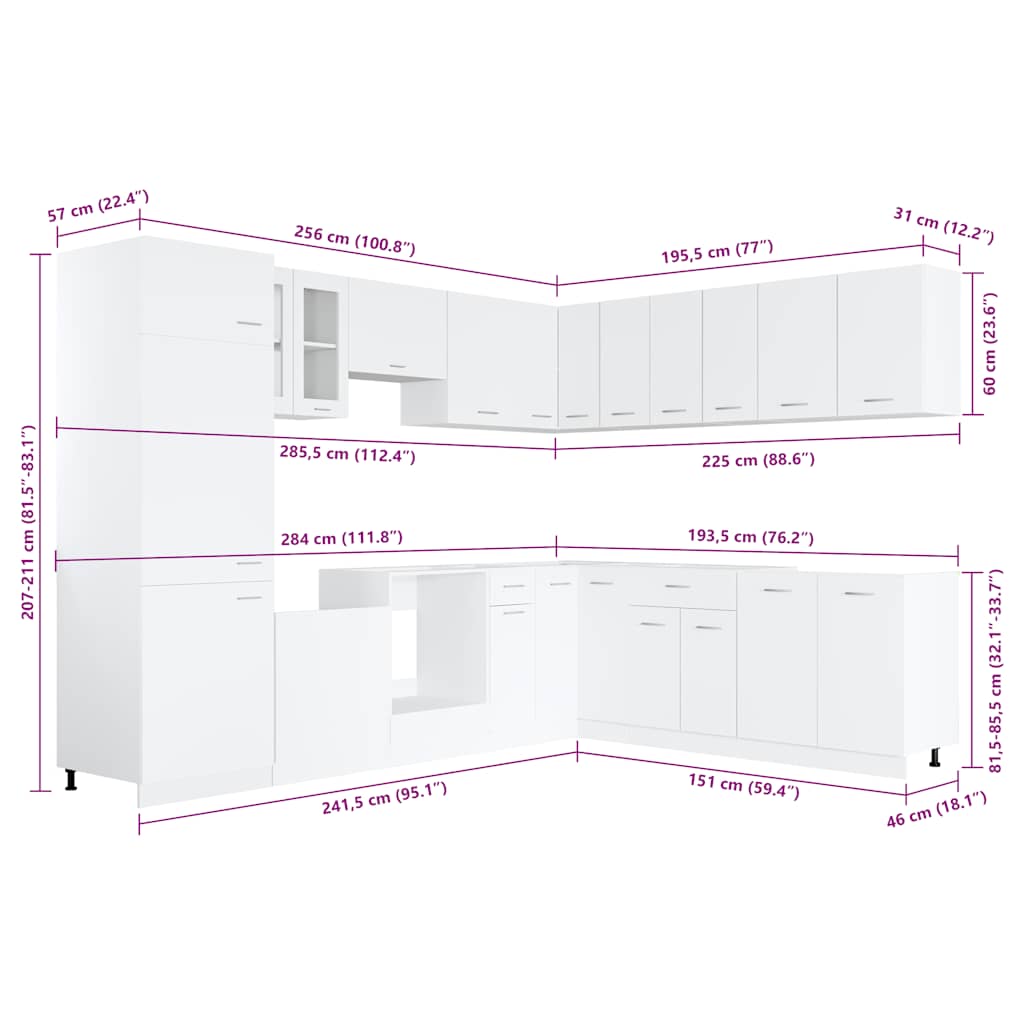 vidaXL 14 pcs conjunto armários de cozinha derivados de madeira Lyon branco