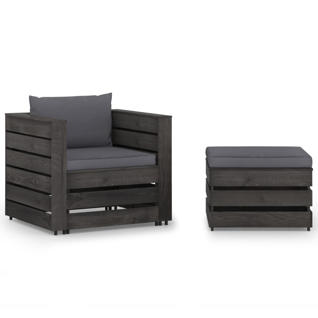 vidaXL 2 pcs conj. lounge jardim + almofadões madeira impreg. cinzento