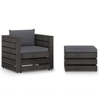 vidaXL 2 pcs conj. lounge jardim + almofadões madeira impreg. cinzento