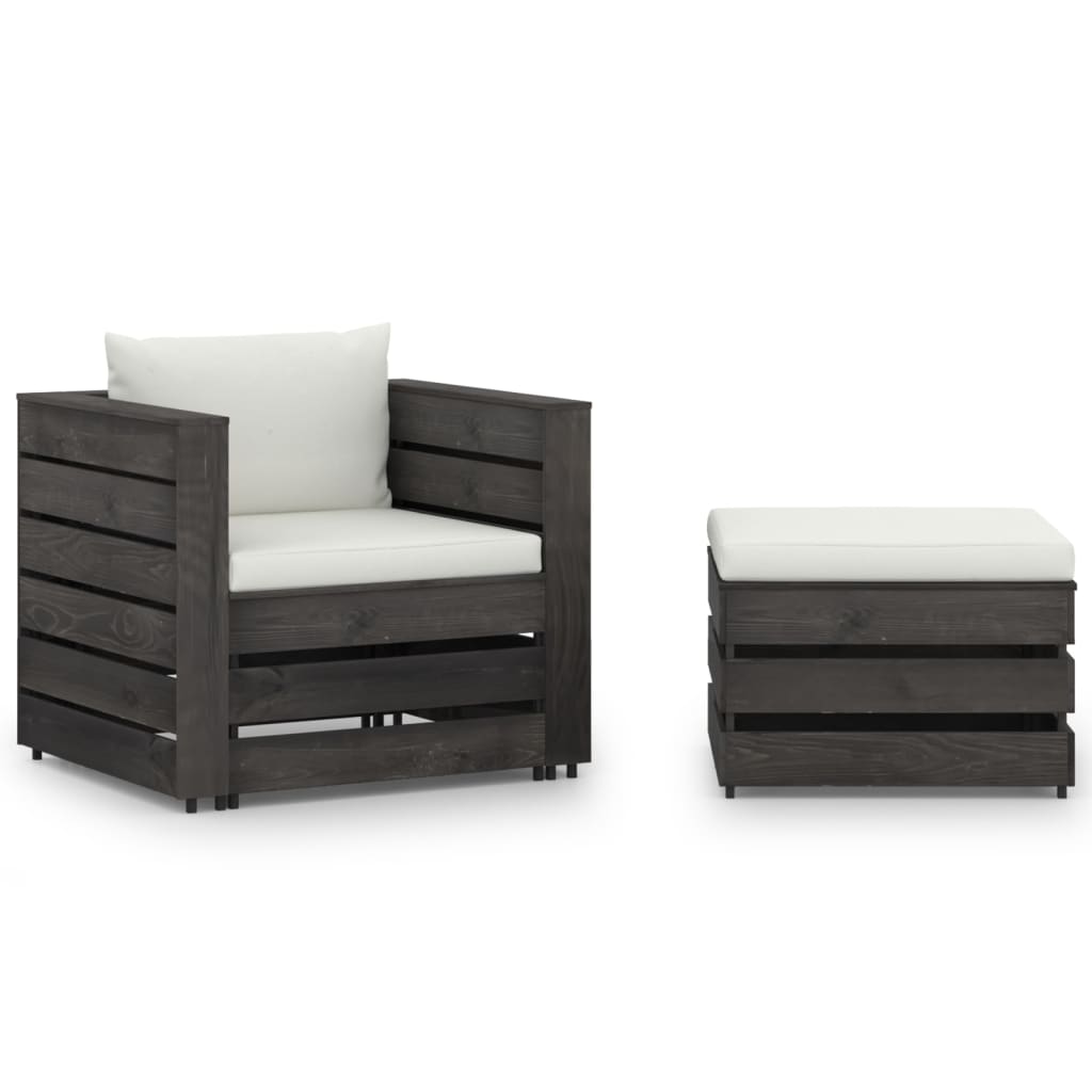 vidaXL 2 pcs conj. lounge jardim + almofadões madeira impreg. cinzento