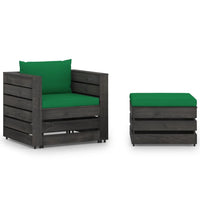 vidaXL 2 pcs conj. lounge jardim + almofadões madeira impreg. cinzento