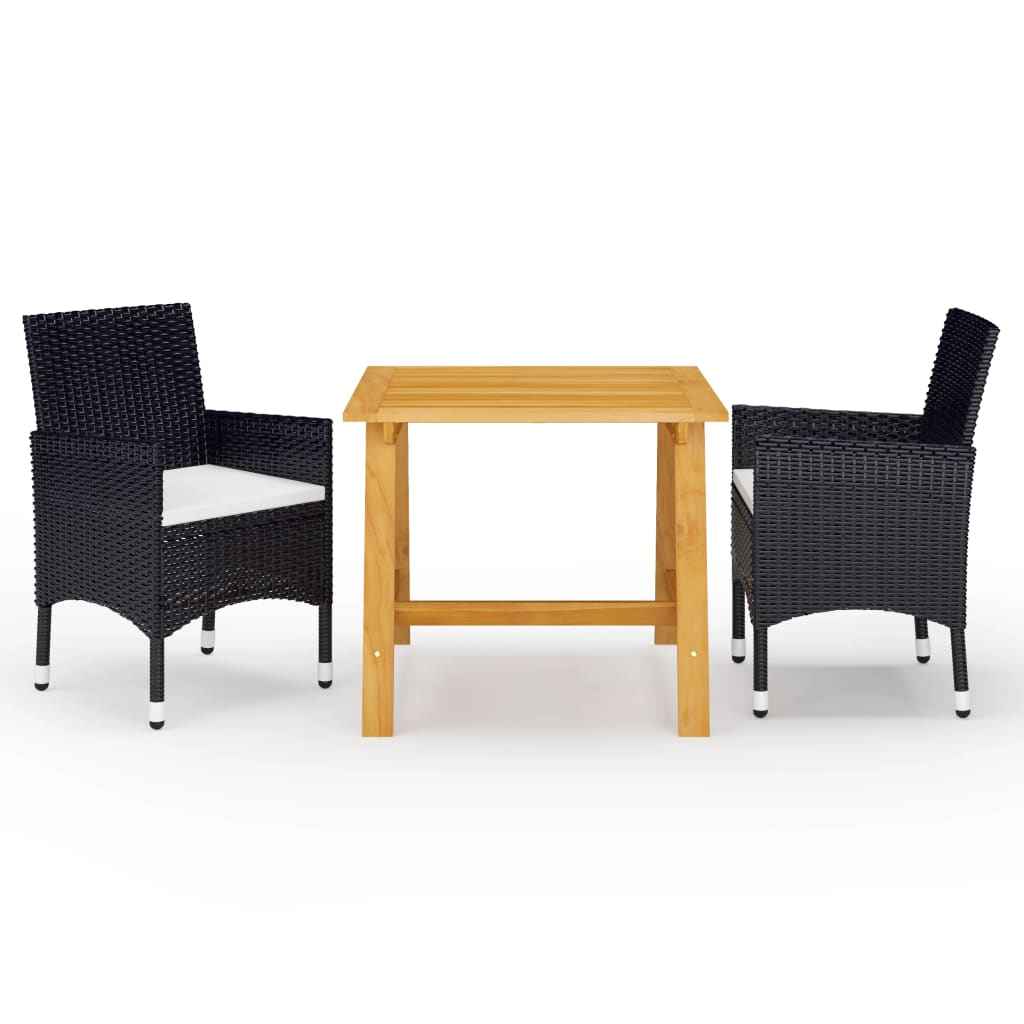 vidaXL 3 pcs conjunto de jantar para jardim preto