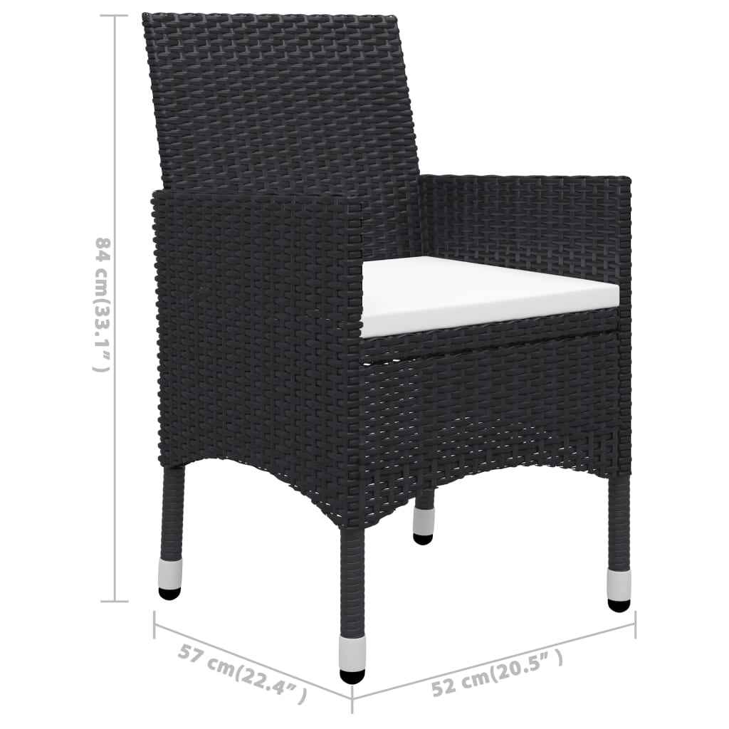 vidaXL 3 pcs conjunto de jantar para jardim preto