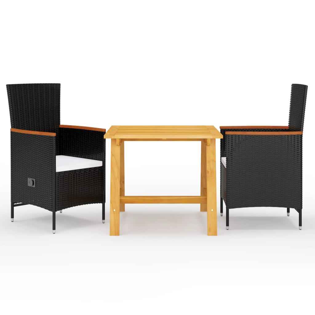 vidaXL 3 pcs conjunto de jantar para jardim preto