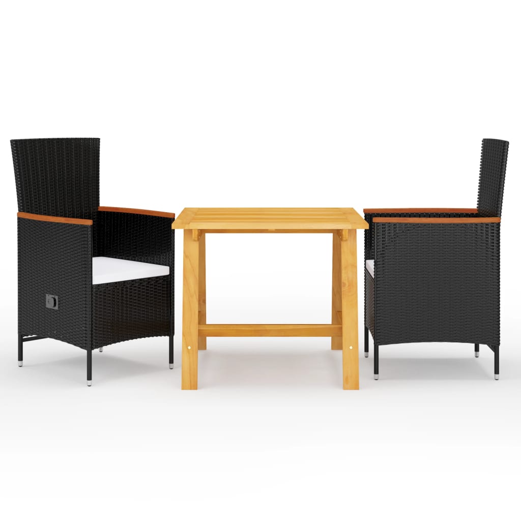 vidaXL 3 pcs conjunto de jantar para jardim preto