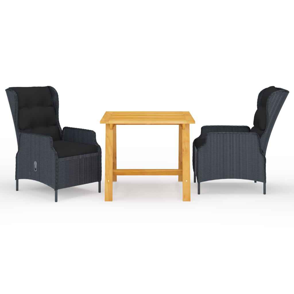 vidaXL 3 pcs conjunto de jantar para jardim cinzento-escuro