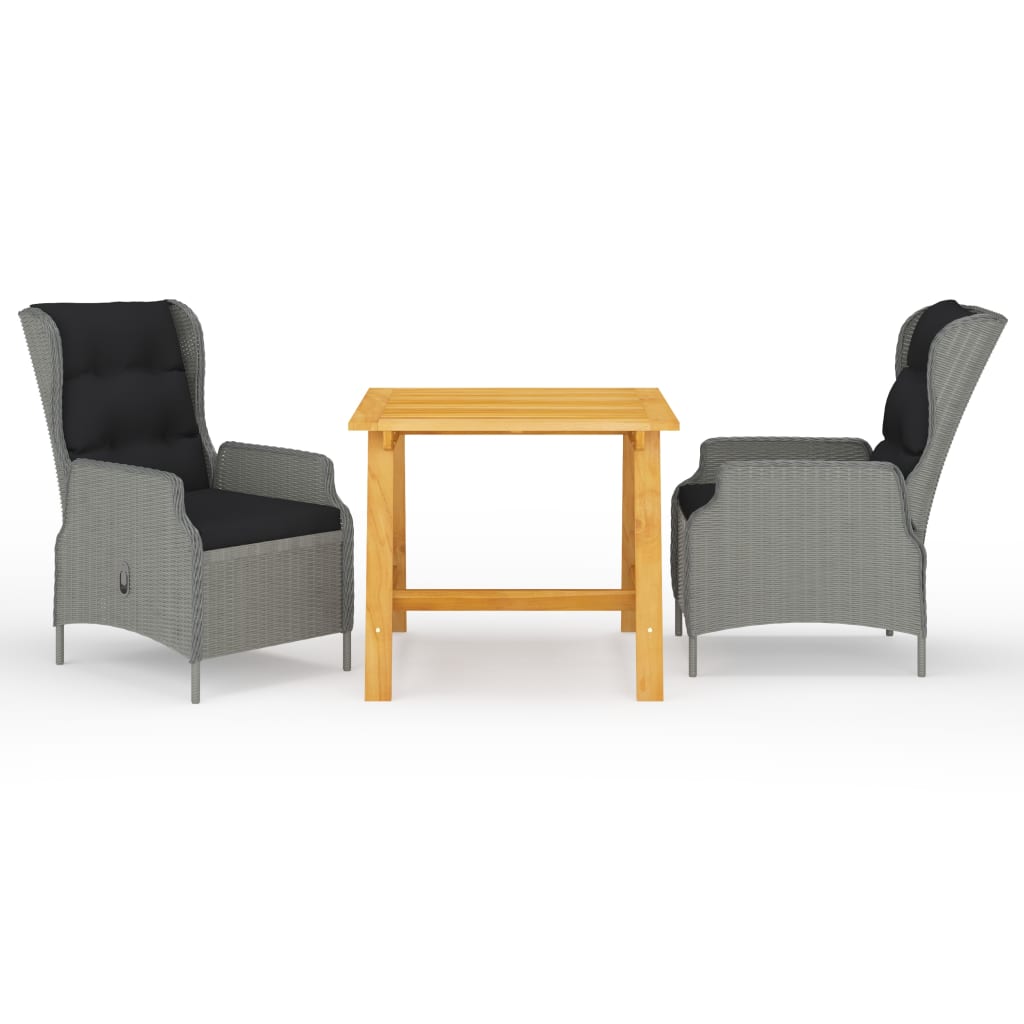 vidaXL 3 pcs conjunto de jantar para jardim cinzento-escuro