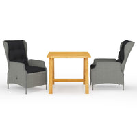 vidaXL 3 pcs conjunto de jantar para jardim cinzento-escuro