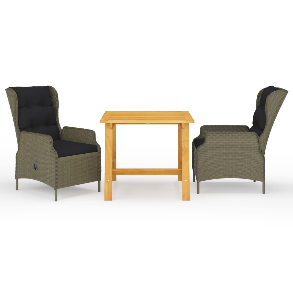 vidaXL 3 pcs conjunto de jantar para jardim cinzento-escuro