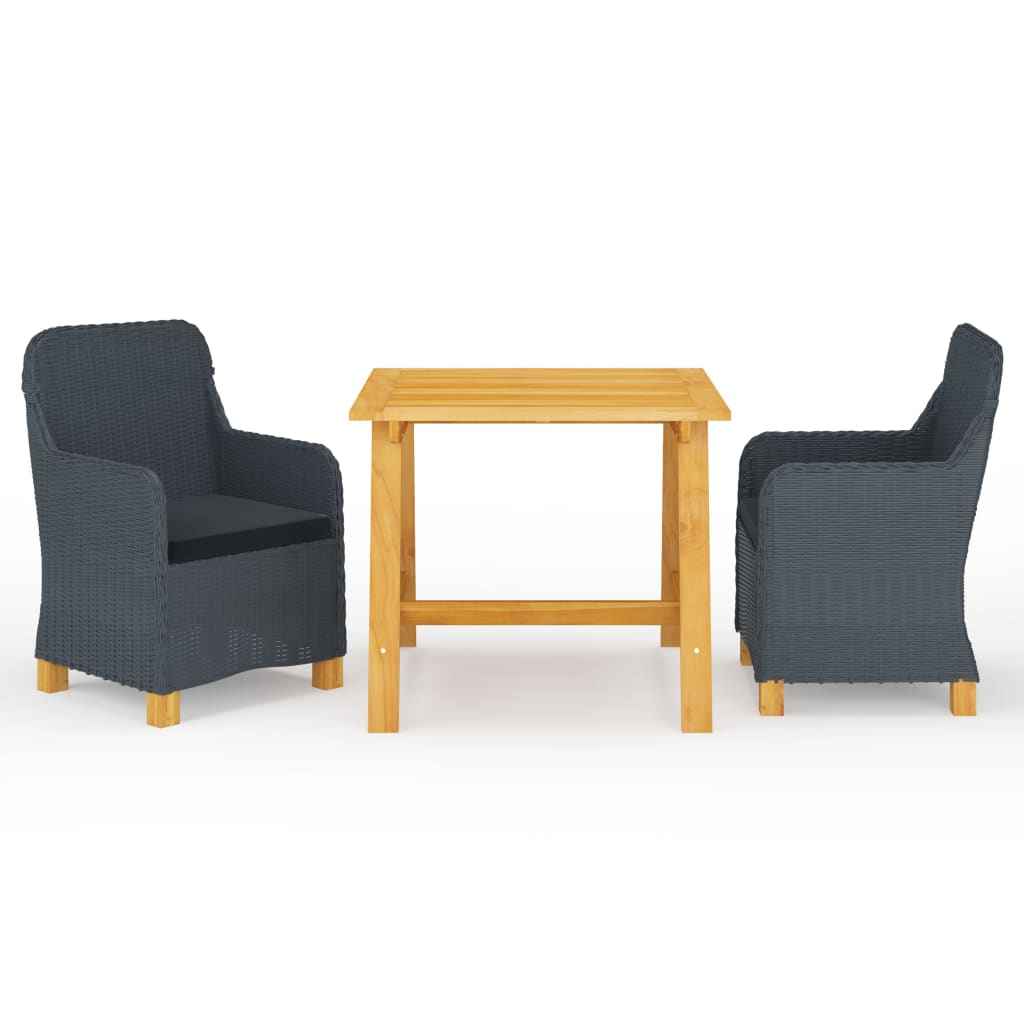 vidaXL 3 pcs conjunto de jantar para jardim cinzento-escuro