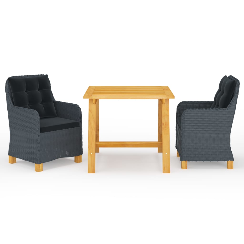 vidaXL 3 pcs conjunto de jantar para jardim cinzento-escuro