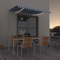 vidaXL Toldo retrátil manual com LED 300x250 cm azul e branco