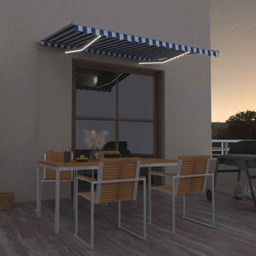 vidaXL Toldo retrátil manual com LED 300x250 cm azul e branco