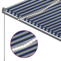vidaXL Toldo retrátil manual com LED 300x250 cm azul e branco