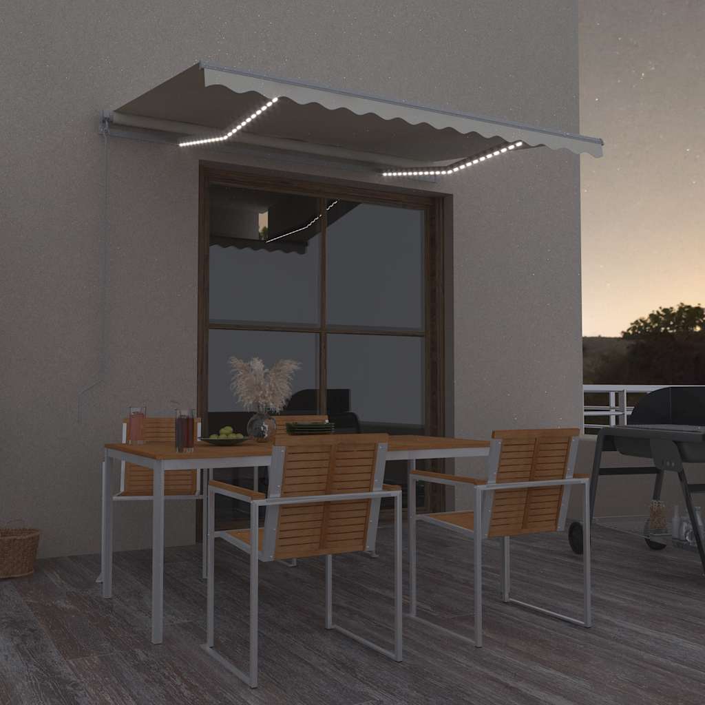 vidaXL Toldo retrátil manual com LED 300x250 cm azul e branco