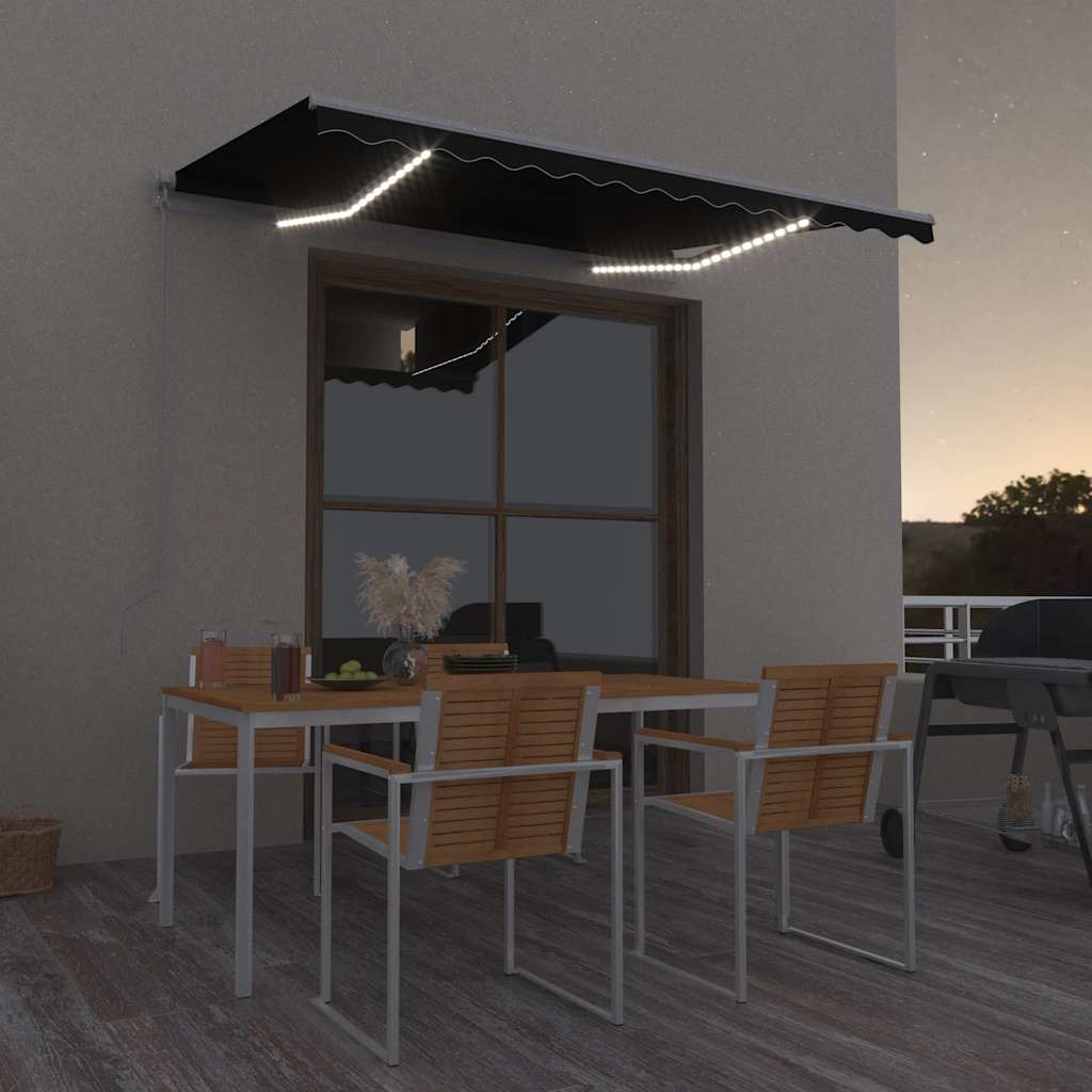 vidaXL Toldo retrátil manual com LED 300x250 cm azul e branco
