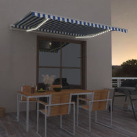 vidaXL Toldo retrátil manual com LED 300x250 cm azul e branco