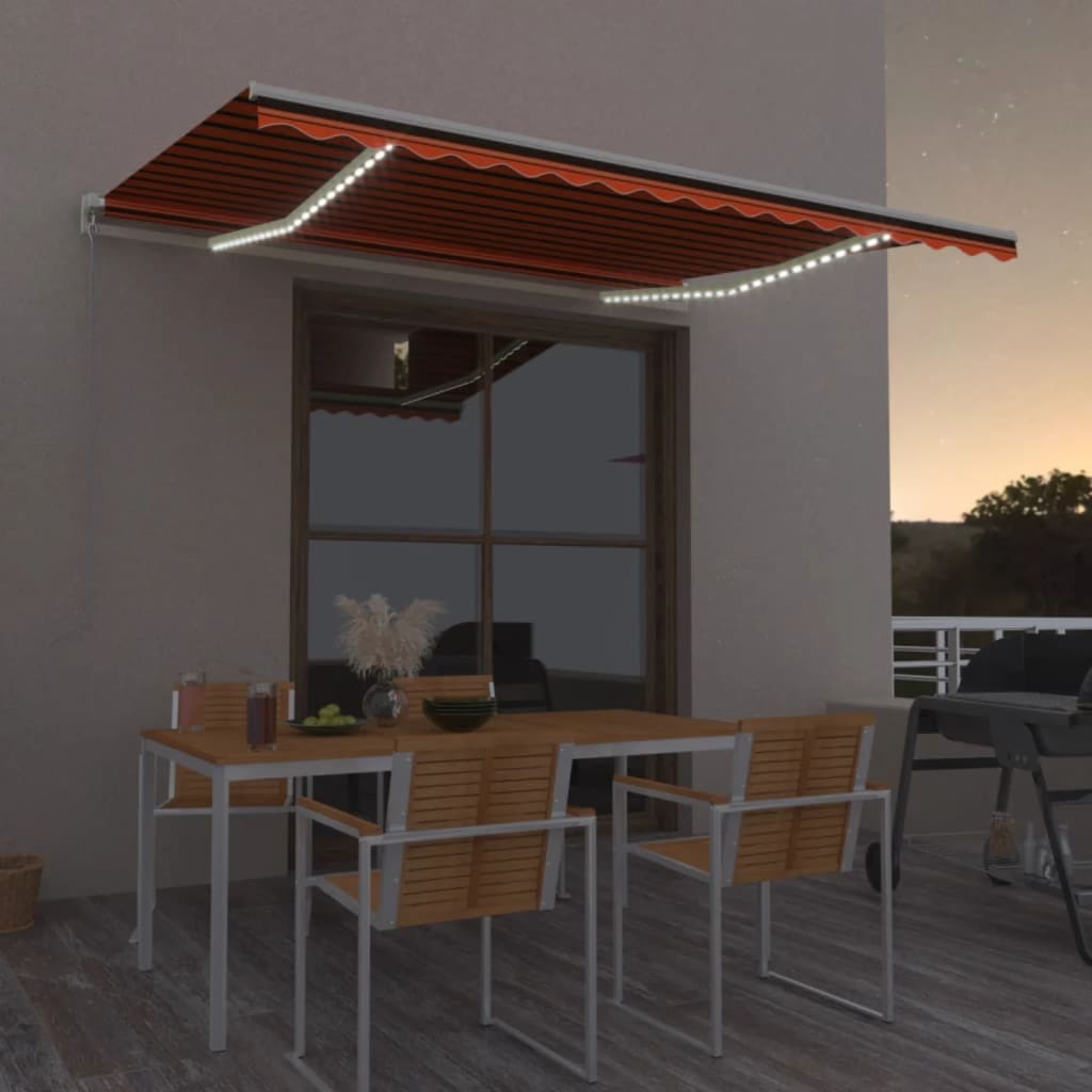 vidaXL Toldo retrátil manual com LED 300x250 cm azul e branco