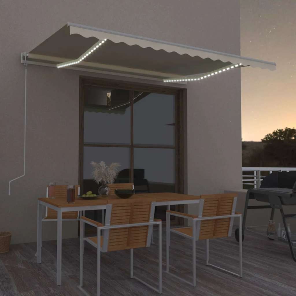 vidaXL Toldo com sensor de vento e LED 500x300 cm azul e branco