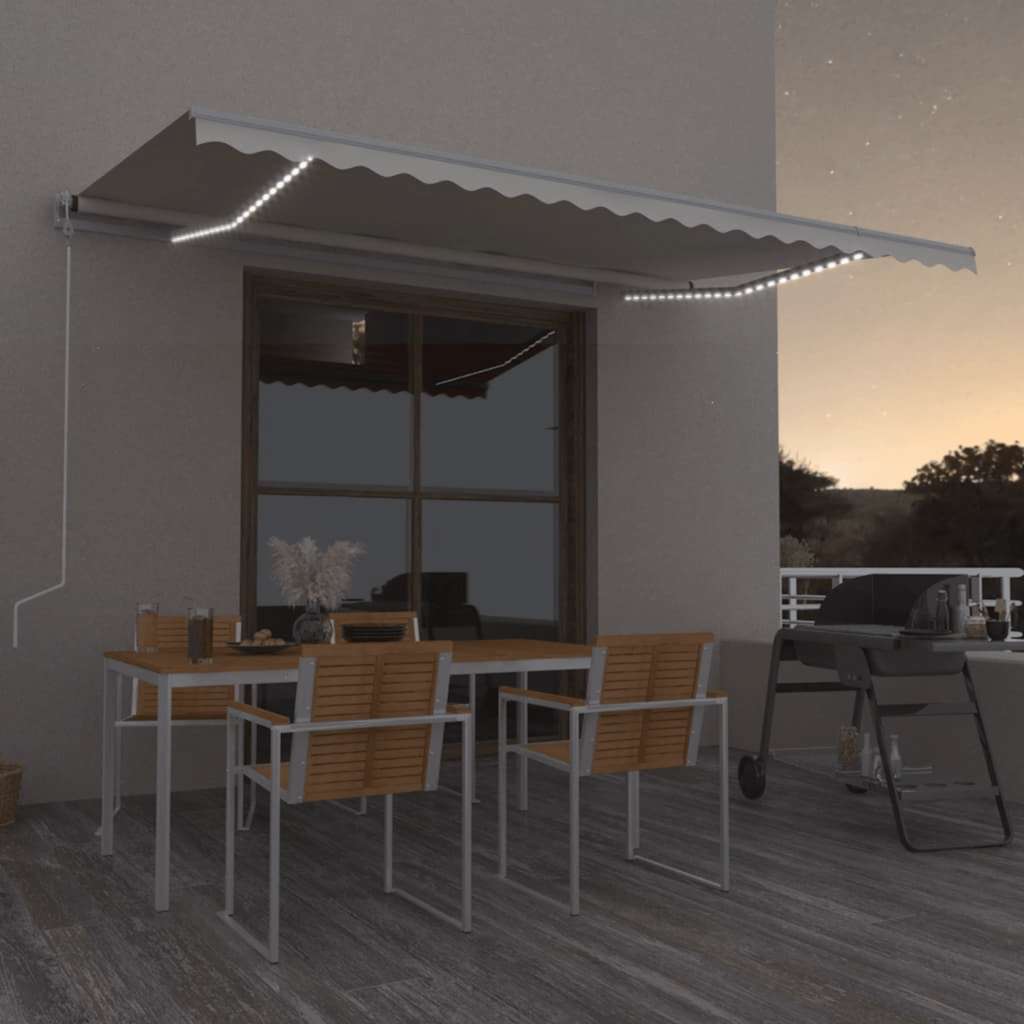 vidaXL Toldo com sensor de vento e LED 500x300 cm azul e branco
