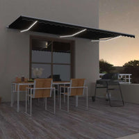 vidaXL Toldo retrátil manual com LED 300x250 cm azul e branco