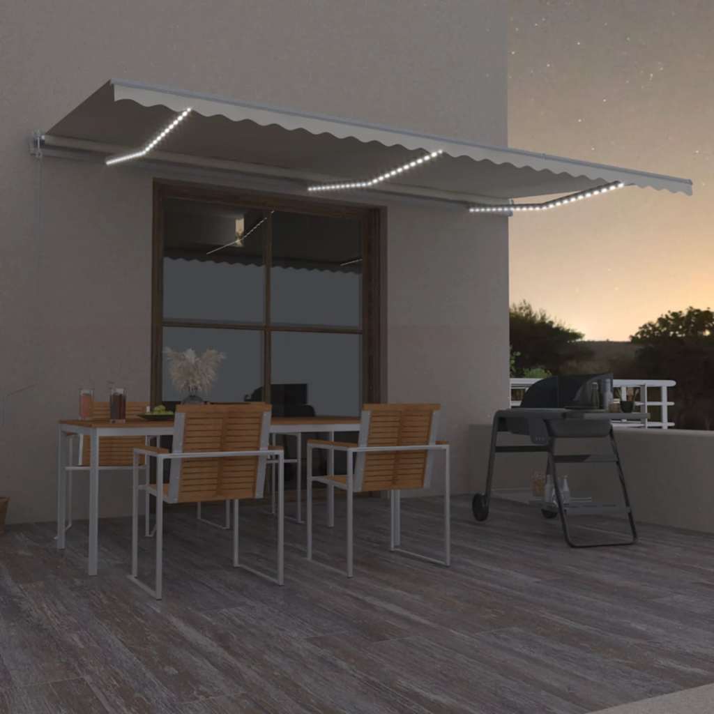 vidaXL Toldo com sensor de vento e LED 500x300 cm azul e branco