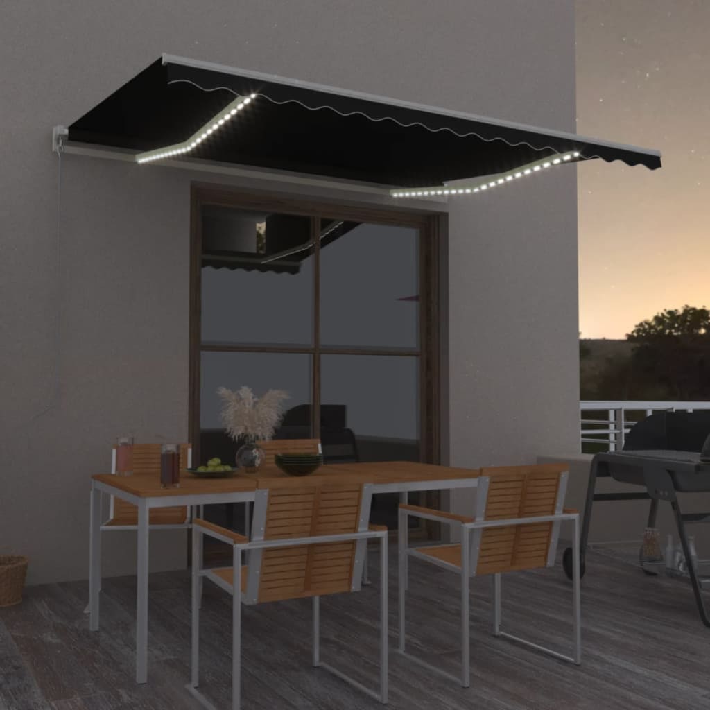 vidaXL Toldo retrátil manual com LED 300x250 cm azul e branco