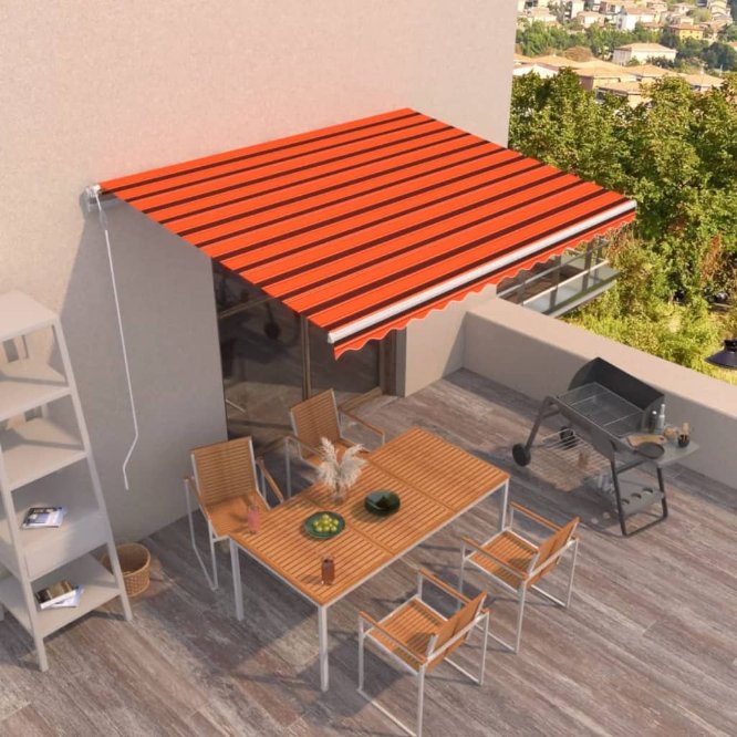 vidaXL Toldo retrátil automático 400x300 cm laranja e castanho
