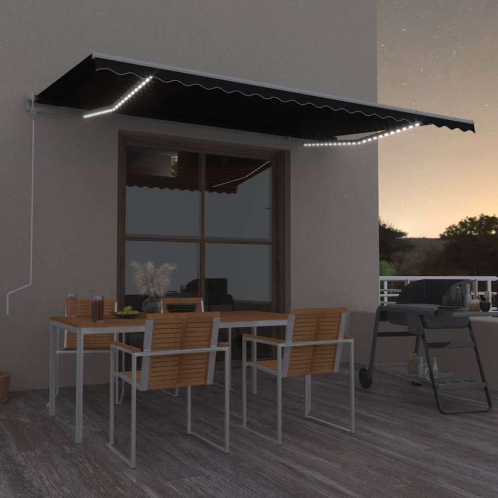 vidaXL Toldo com sensor de vento e LED 500x300 cm azul e branco