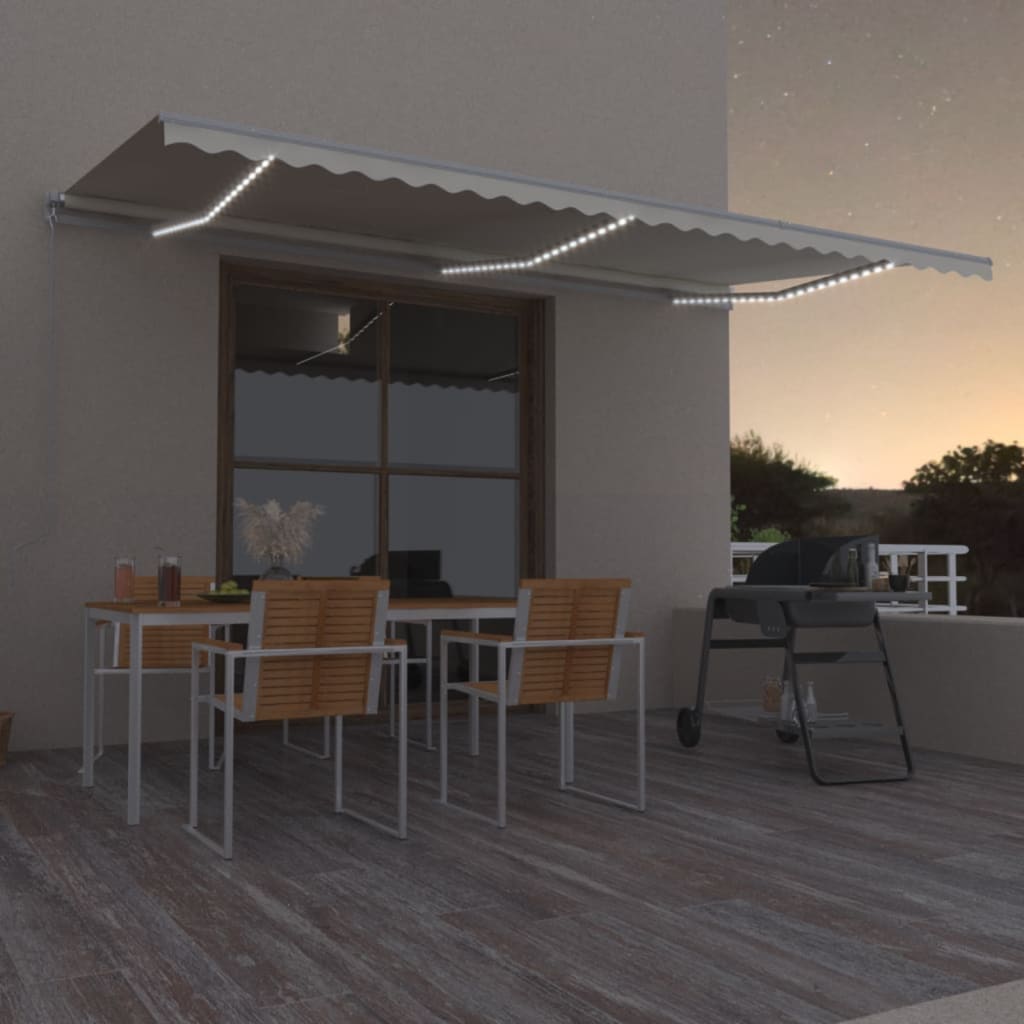 vidaXL Toldo retrátil manual com LED 300x250 cm azul e branco