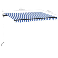 vidaXL Toldo autom. LED e sensor de vento 400x300 cm azul e branco