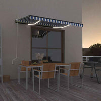 vidaXL Toldo autom. LED e sensor de vento 400x300 cm azul e branco