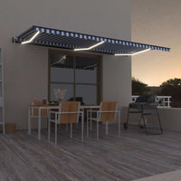 vidaXL Toldo autom. LED e sensor de vento 400x300 cm azul e branco