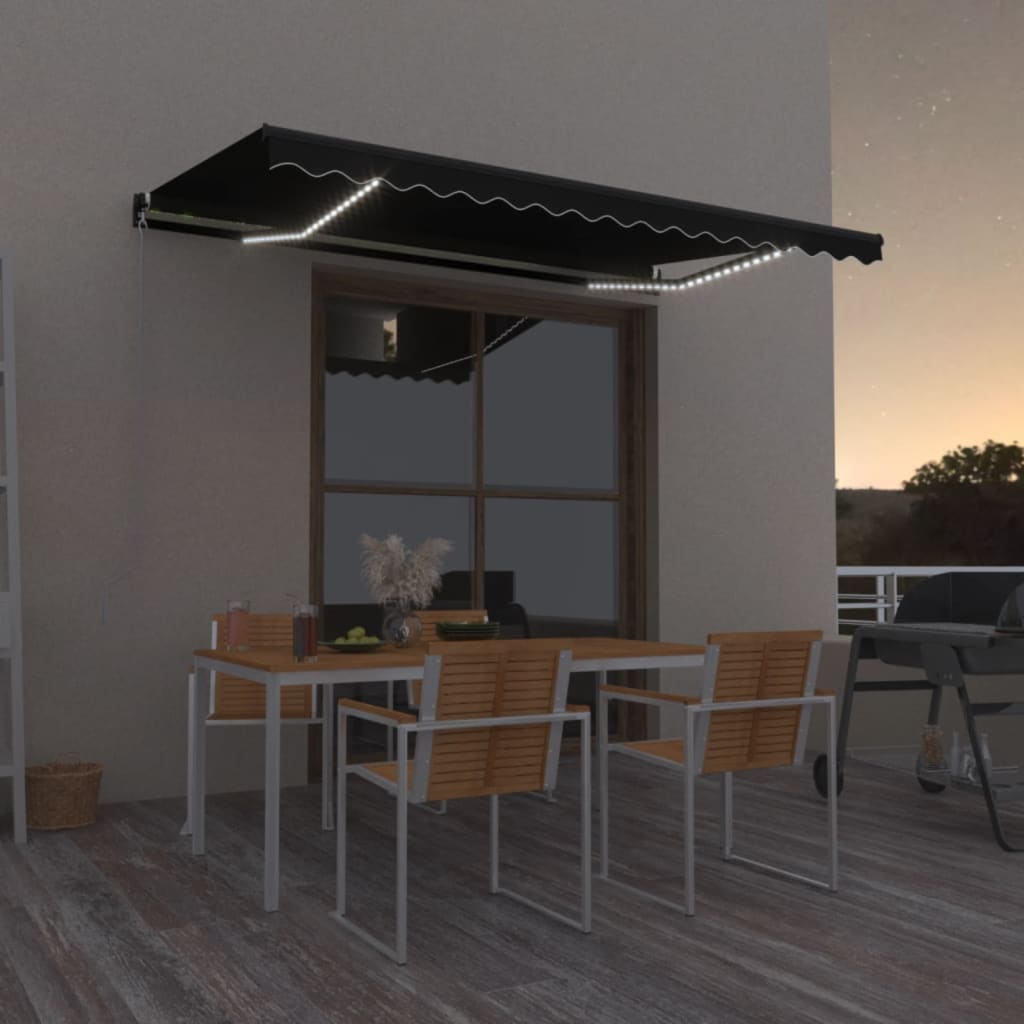 vidaXL Toldo retrátil manual c/ LED 300x250 cm antracite