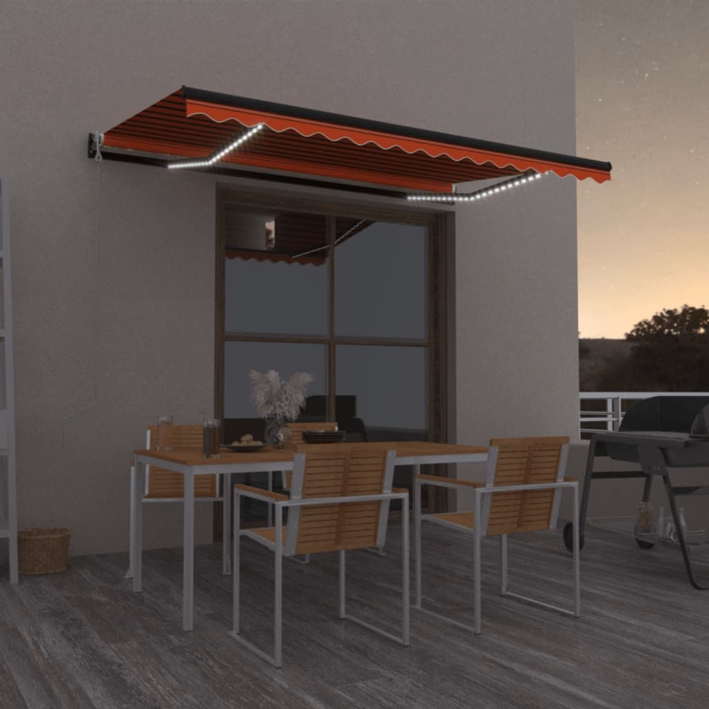 vidaXL Toldo autom. LED e sensor de vento 400x300 cm azul e branco