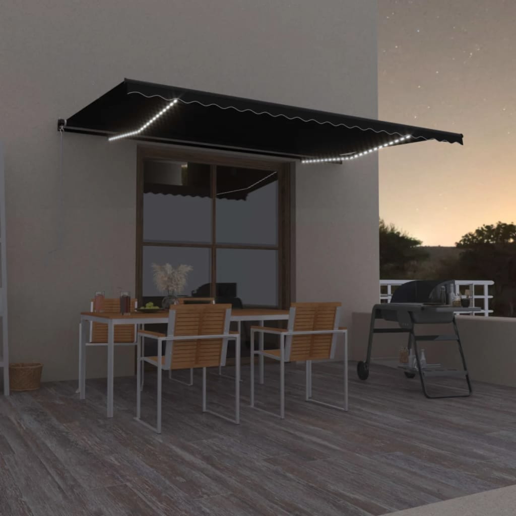 vidaXL Toldo retrátil manual c/ LED 300x250 cm antracite
