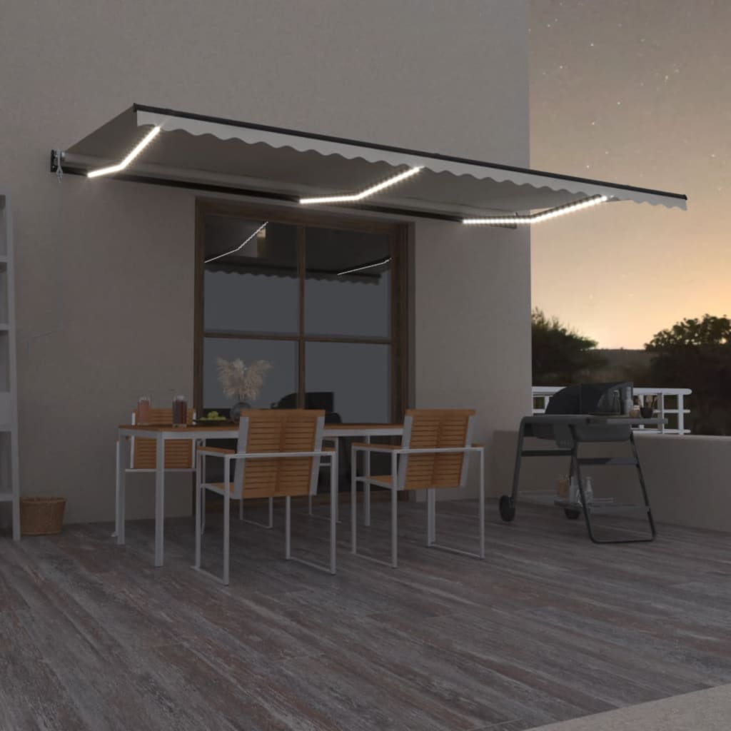 vidaXL Toldo autom. LED e sensor de vento 400x300 cm azul e branco