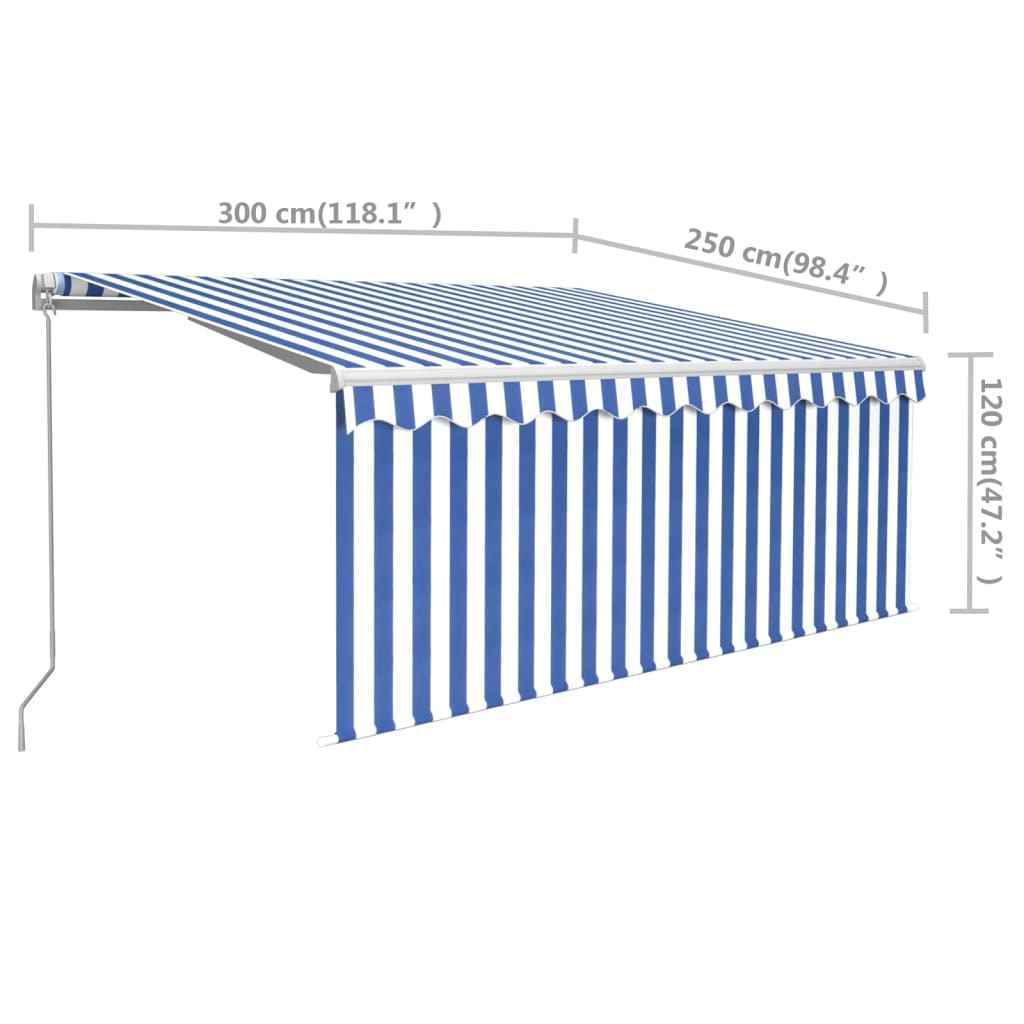 vidaXL Toldo retrátil manual com estore 3x2,5 m azul e branco