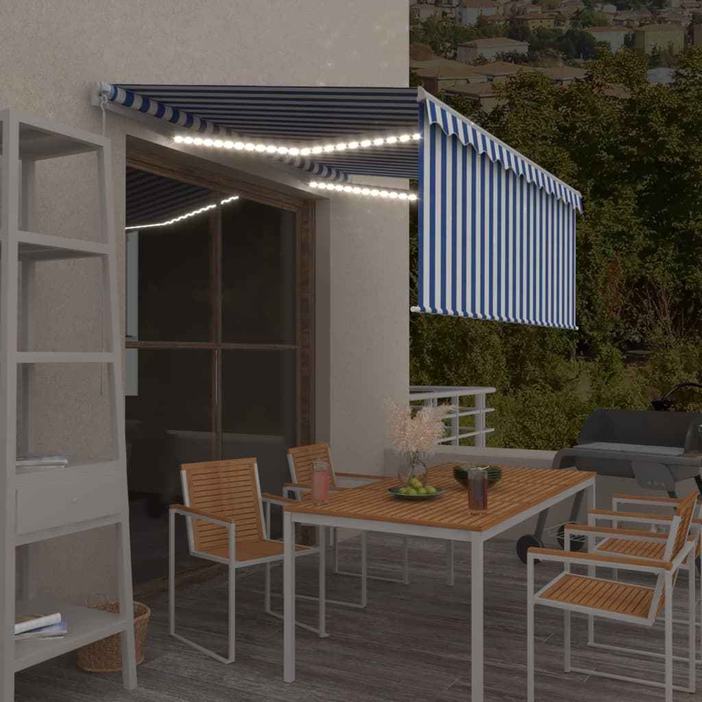 vidaXL Toldo retrátil manual com estore/LED 3x2,5 m azul e branco