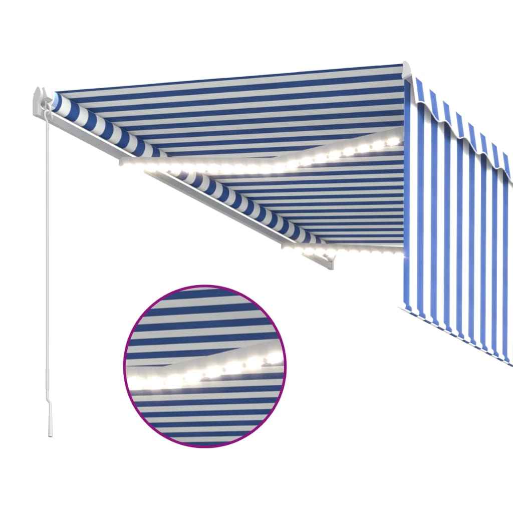 vidaXL Toldo retrátil manual com estore/LED 3x2,5 m azul e branco