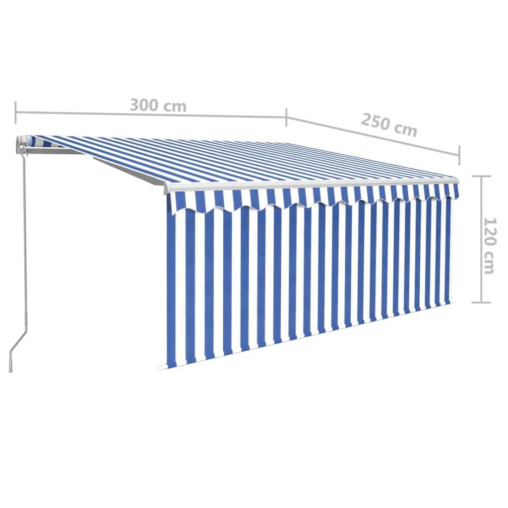 vidaXL Toldo retrátil manual com estore/LED 3x2,5 m azul e branco