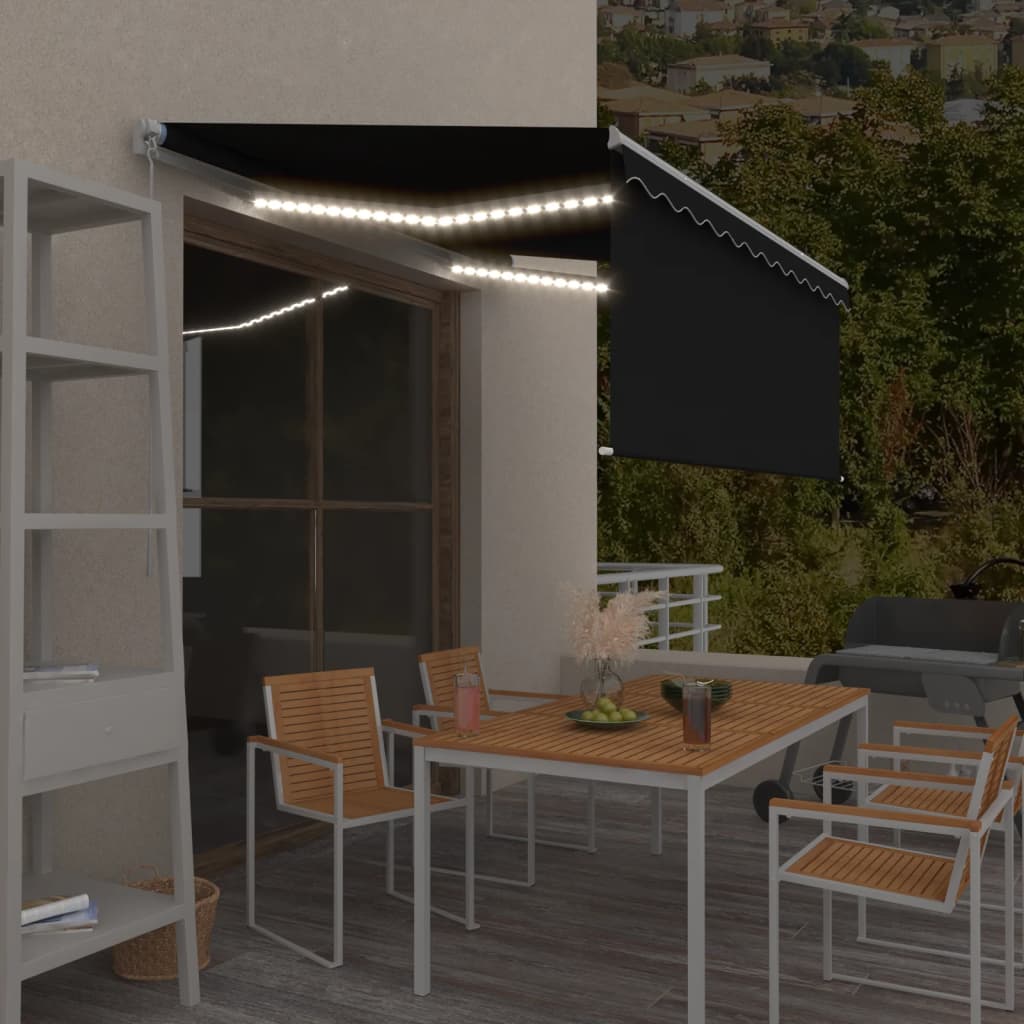 vidaXL Toldo retrátil manual com estore/LED 3x2,5 m azul e branco