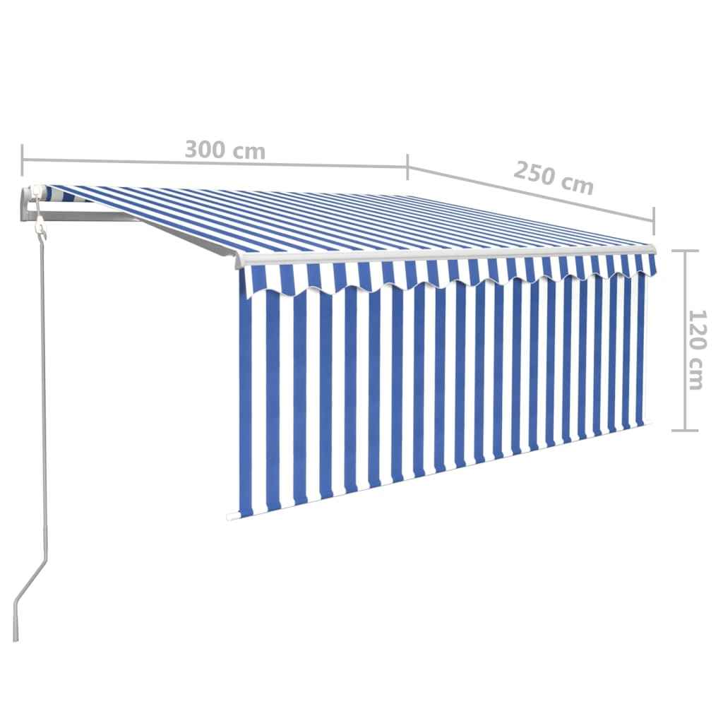vidaXL Toldo retrátil automático com estore 3x2,5 m azul e branco